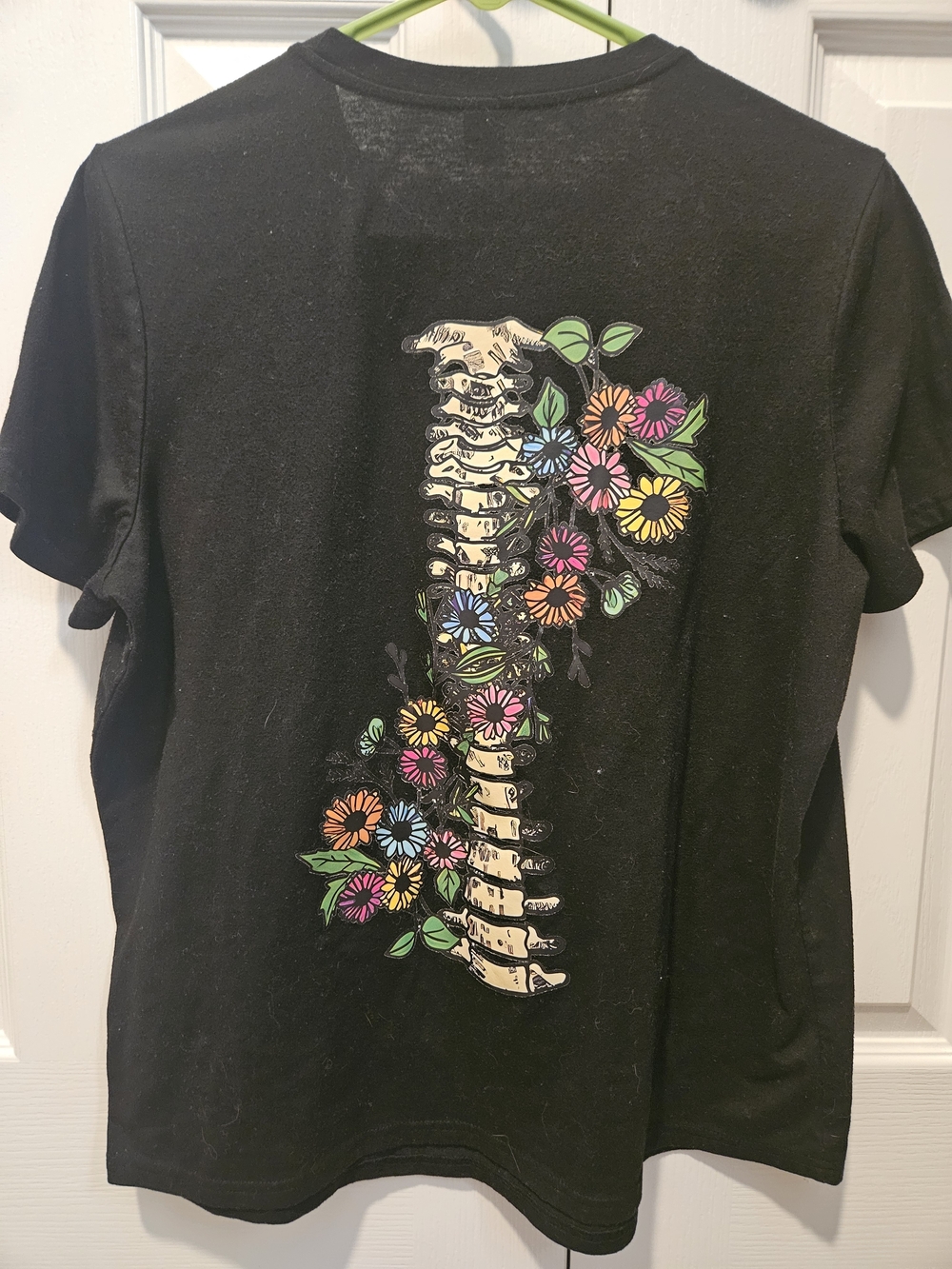 SHEIN Black Short Sleeve Tee with Colorful Floral Spine Graphic